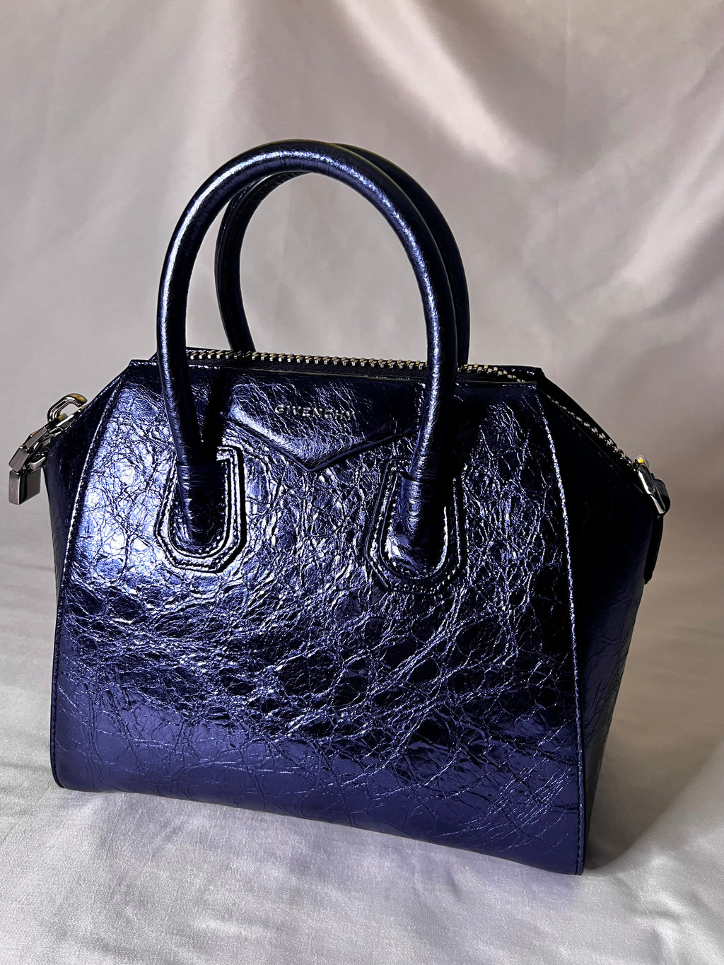 Crinkled Metallic Givenchy Antigona Mini Top Handle Bag