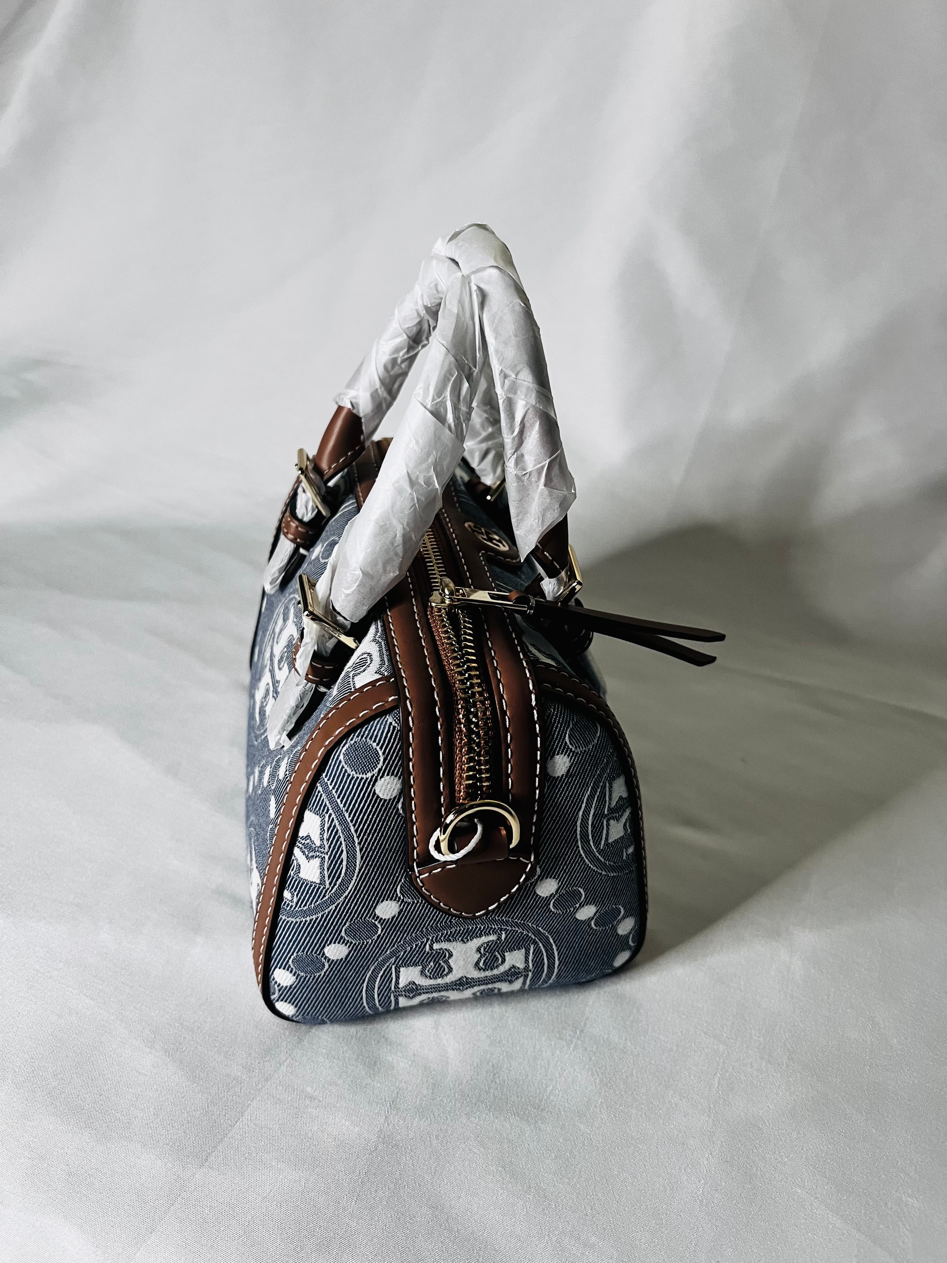 Tory Burch T Monogram Denim Petit Barrel Bag
