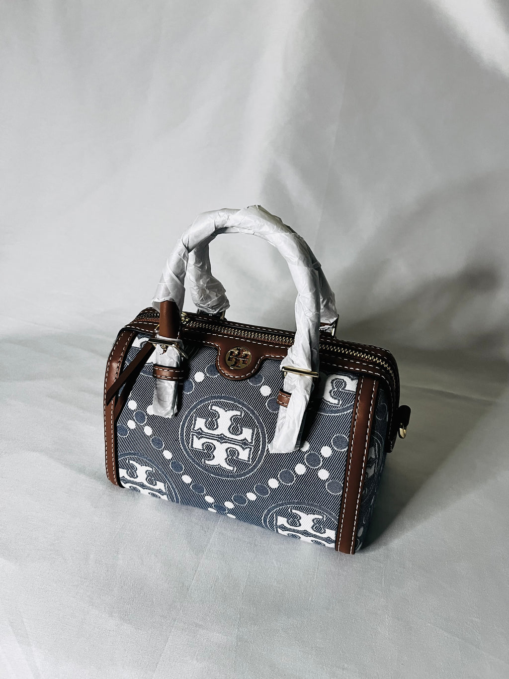 Tory Burch T Monogram Denim Petit Barrel Bag