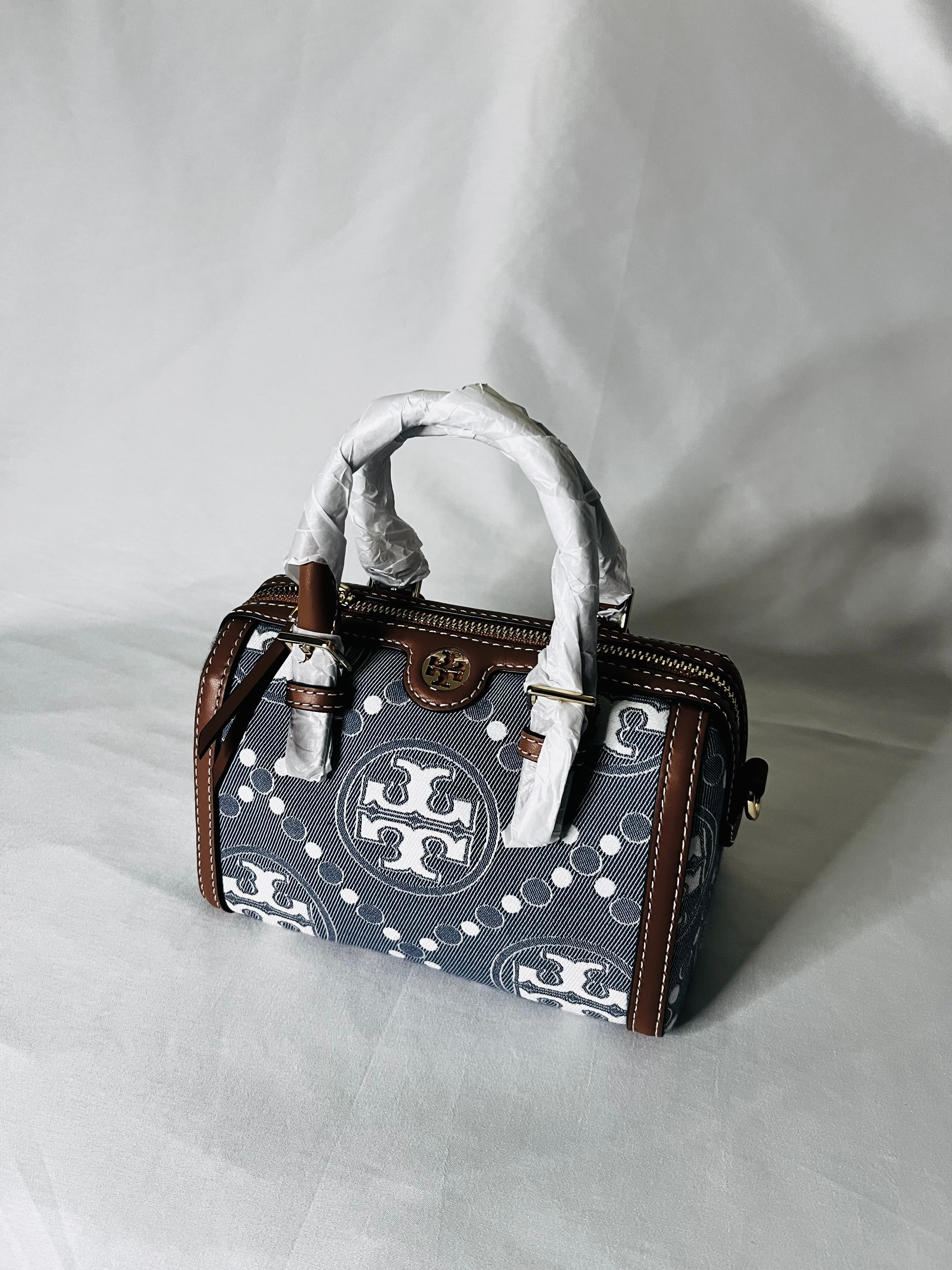 Tory Burch T Monogram Denim Petit Barrel Bag