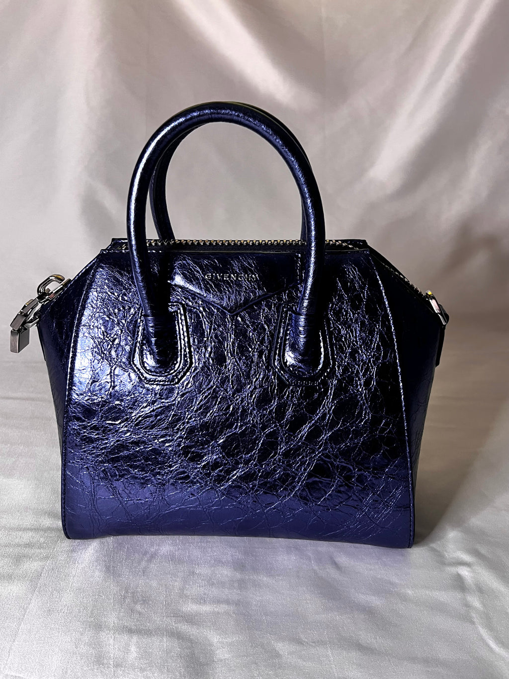 Crinkled Metallic Givenchy Antigona Mini Top Handle Bag