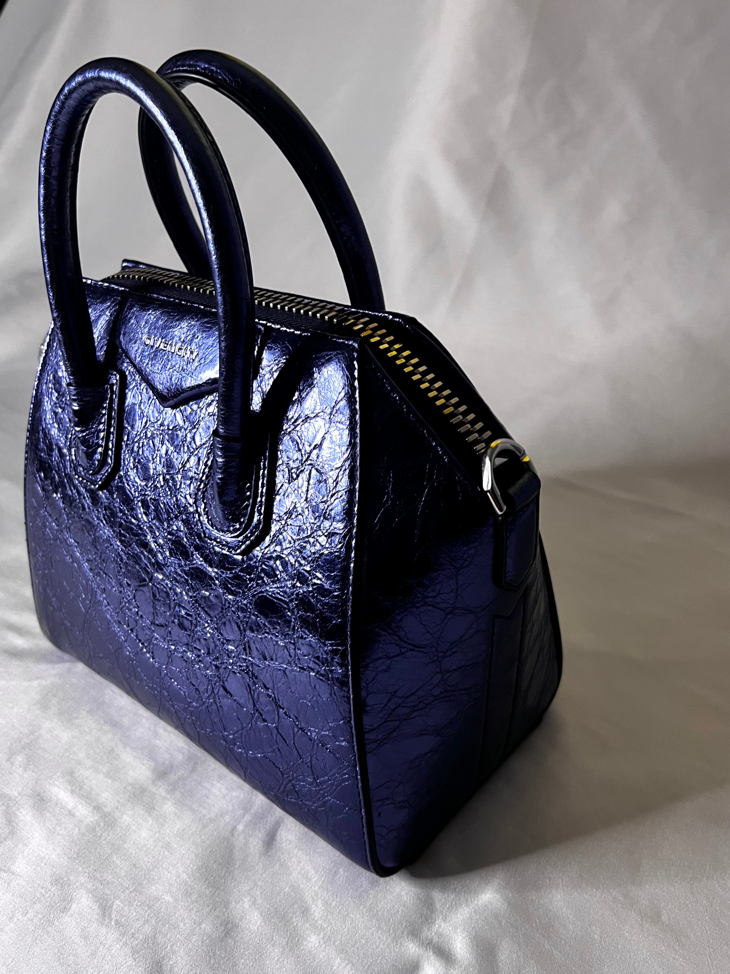 Crinkled Metallic Givenchy Antigona Mini Top Handle Bag