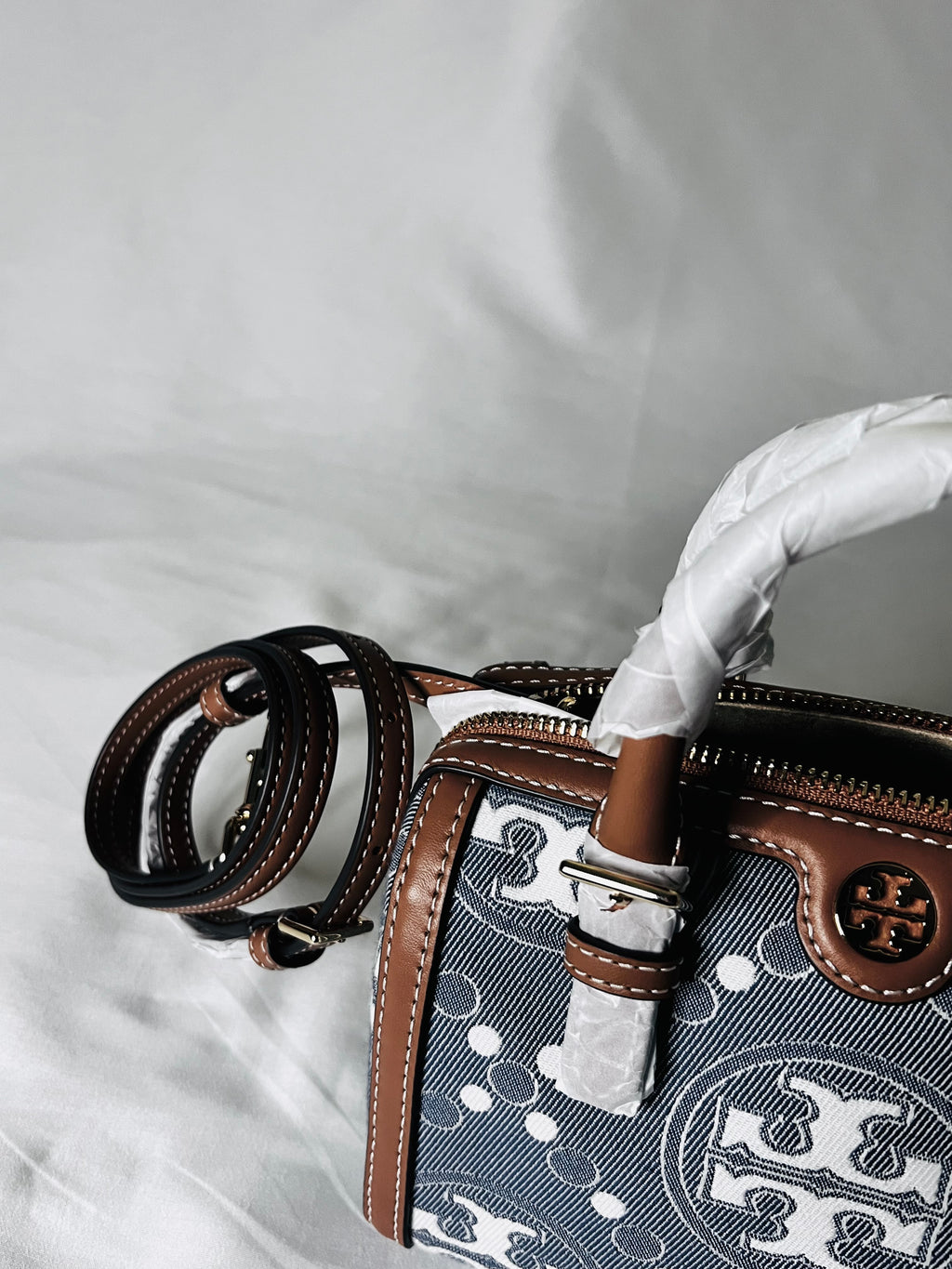 Tory Burch T Monogram Denim Petit Barrel Bag