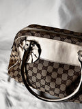 Gucci GG Canvas Handbag With White Leather Trim